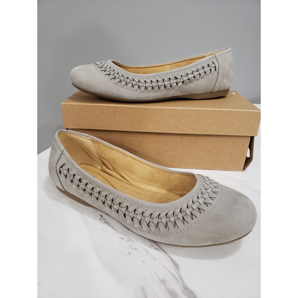 NEW Earth‎ Brand Leather Slip-On Flats Jett Gray shoes ballet braided old money